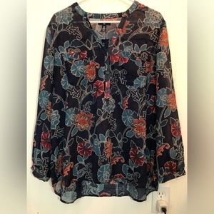 Gap Navy Blue Floral Gauzy Blouse, XL